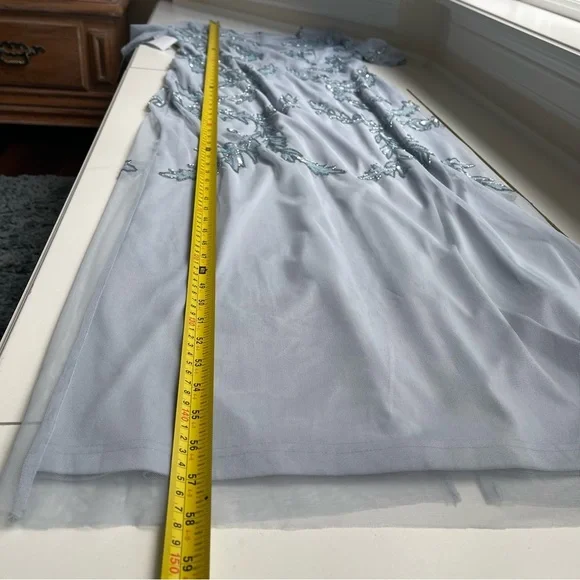 NWT Adrianna Papell Boutique Glacier Pale Blue Beaded Illusion Cocktail Gown 12 - Picture 15 of 16